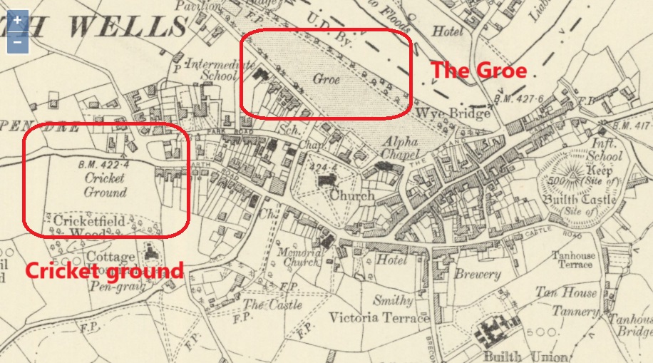 Builth Wells - Cricket ground : Map credit National Library of Scotland